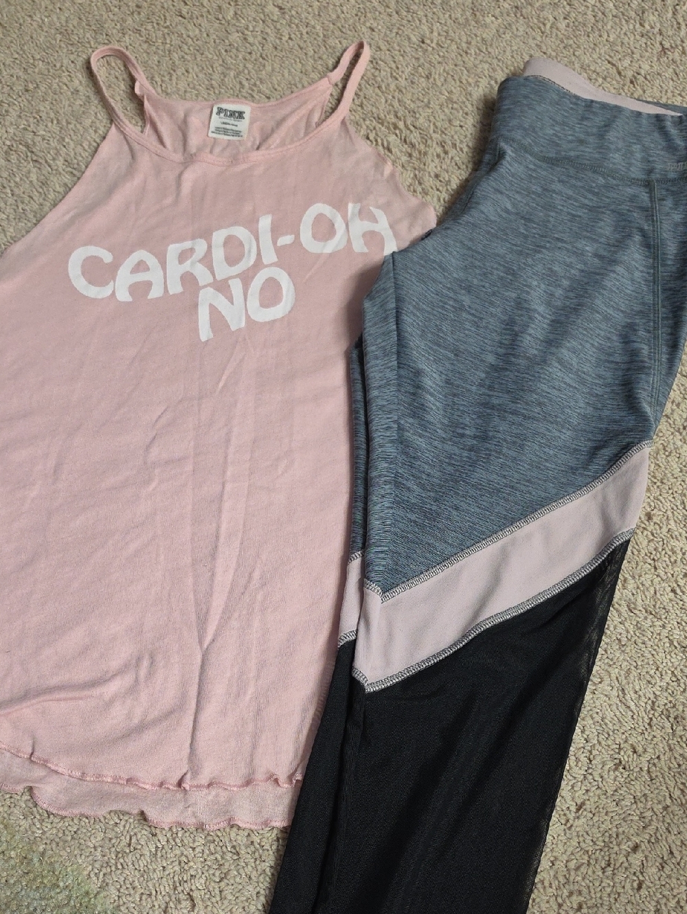 Victoria's Secret PINK Light Pink & Gray Colorblock Leggings Set Sz Large